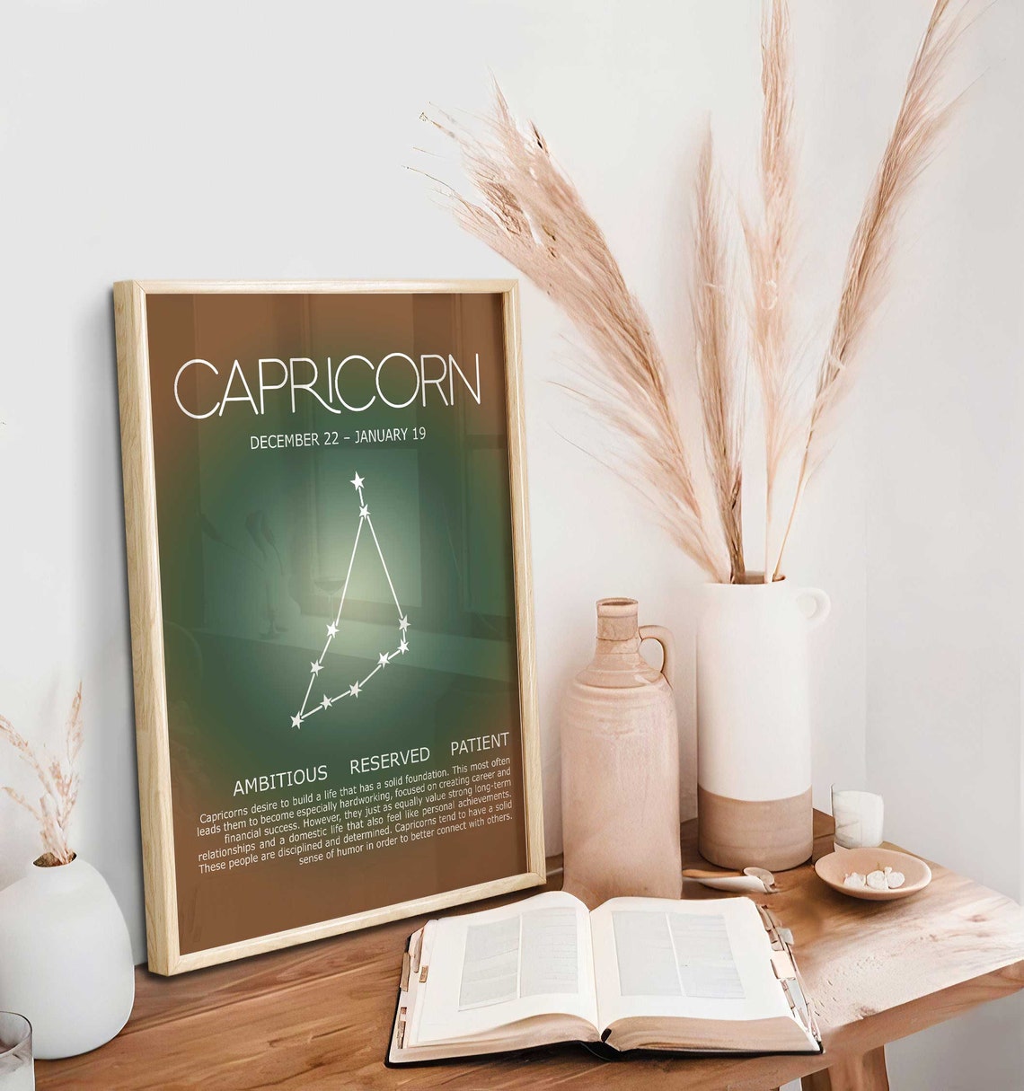 Signe astrologique du CAPRICORNE, Art du Zodiaque, Art mural spirituel, Affiche dégradé Aura, Idée cadeau Capricorne Image secondaire du produit