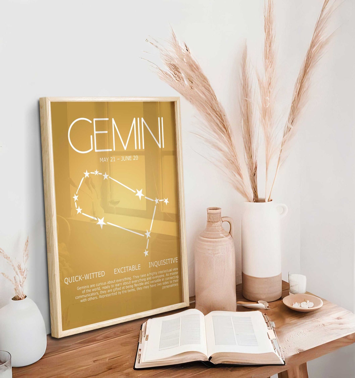 Signo zodiacal Géminis, póster de astrología de Géminis, arte del zodiaco, arte de pared espiritual, póster con degradado de aura, idea de regalo de Géminis Imagen secundaria del producto