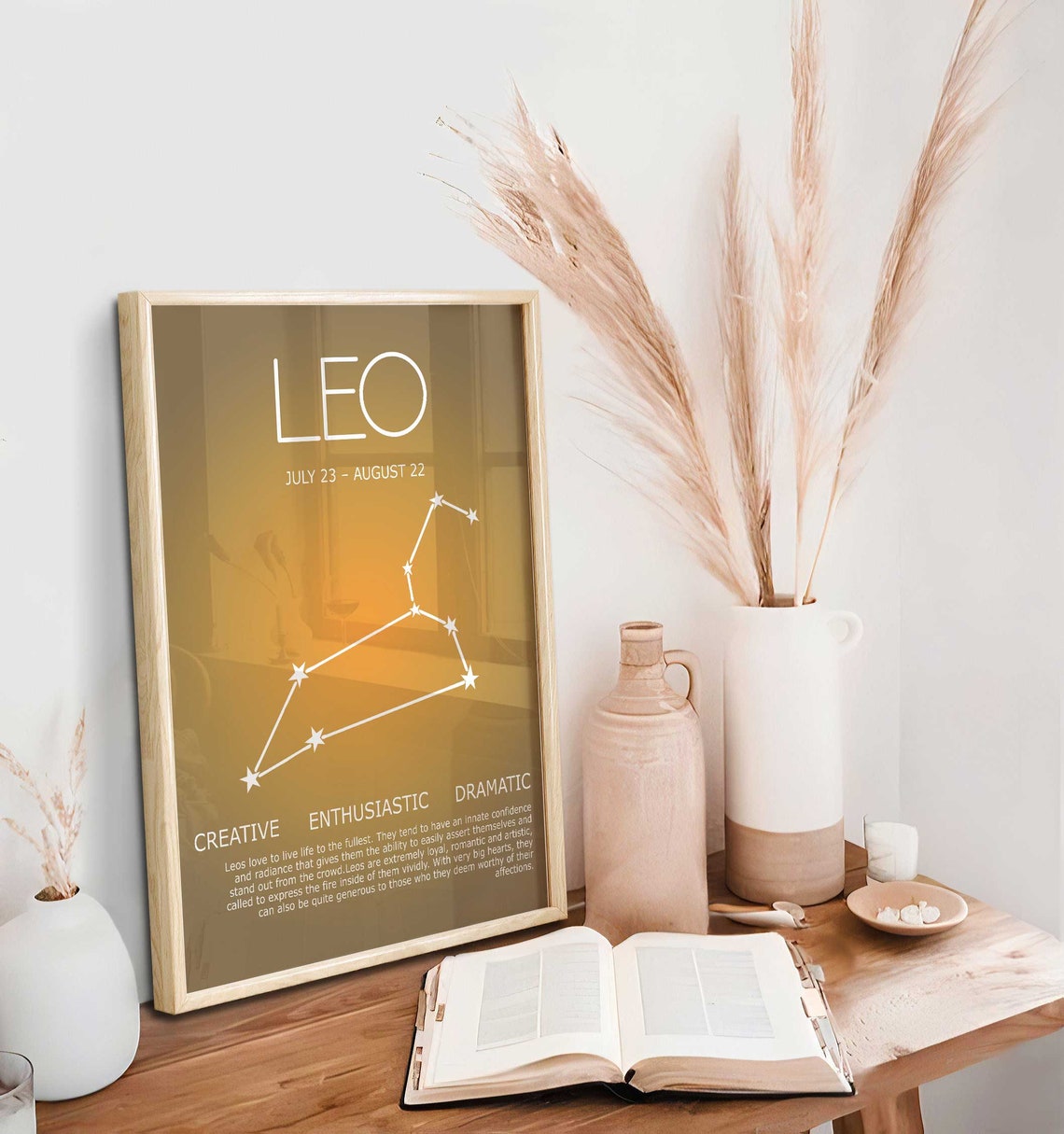 LEO Signo Zodiacal, Lámina de Descarga Instantánea, Póster Leo, Arte Zodiacal, Arte de Pared Espiritual, Póster Degradado Aura Imagen secundaria del producto