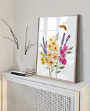 Wildflowers Honey Bee Art Print, Watercolour Honeybee Decor, Wildflowers Wall Art, Set of 2 prints, Botanical Flowers Print