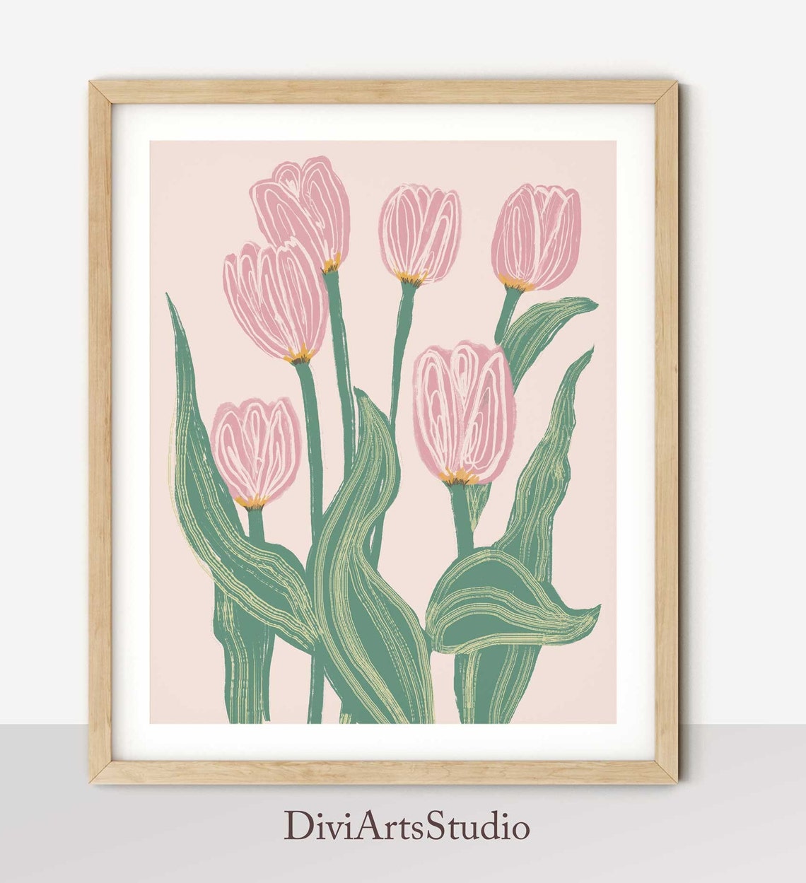 Floral de mediados de siglo, lámina de arte floral moderno, arte de pared de tulipanes, arte floral moderno grande, ilustración de tulipanes Imagen secundaria del producto