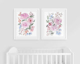 Soft Peony Wall Art, Abstract Floral Painting, Watercolour floral Large wall art, Pink Blue Nursery, Flower Living room decor