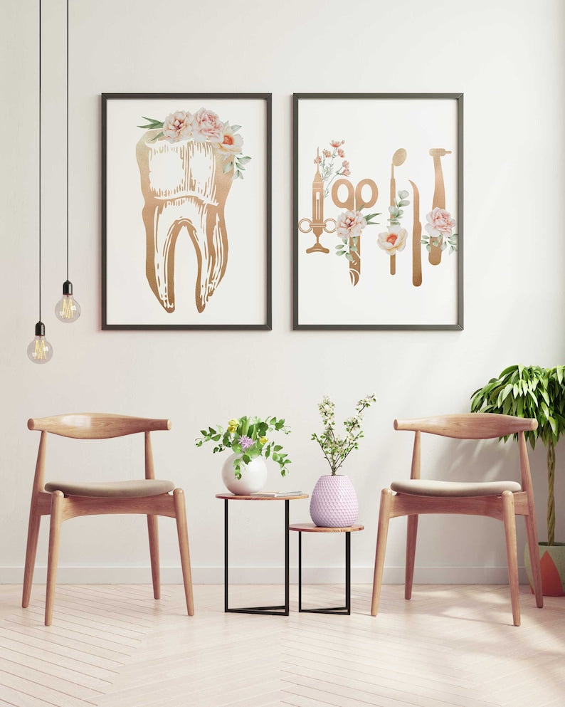 Décor de cabinet dentaire, Impression d'art dentaire de dent, Impression de dents anatomiques florales, Outils d'hygiéniste dentaire, Cadeaux pour dentistes Image secondaire du produit