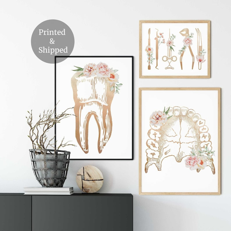 Décoration de cabinet dentaire, Art dentaire, Art mural dentaire, Anatomie florale dentaire, Lot de 3 impressions, Art pour clinique dentaire, Cadeaux pour étudiants en dentisterie Image secondaire du produit