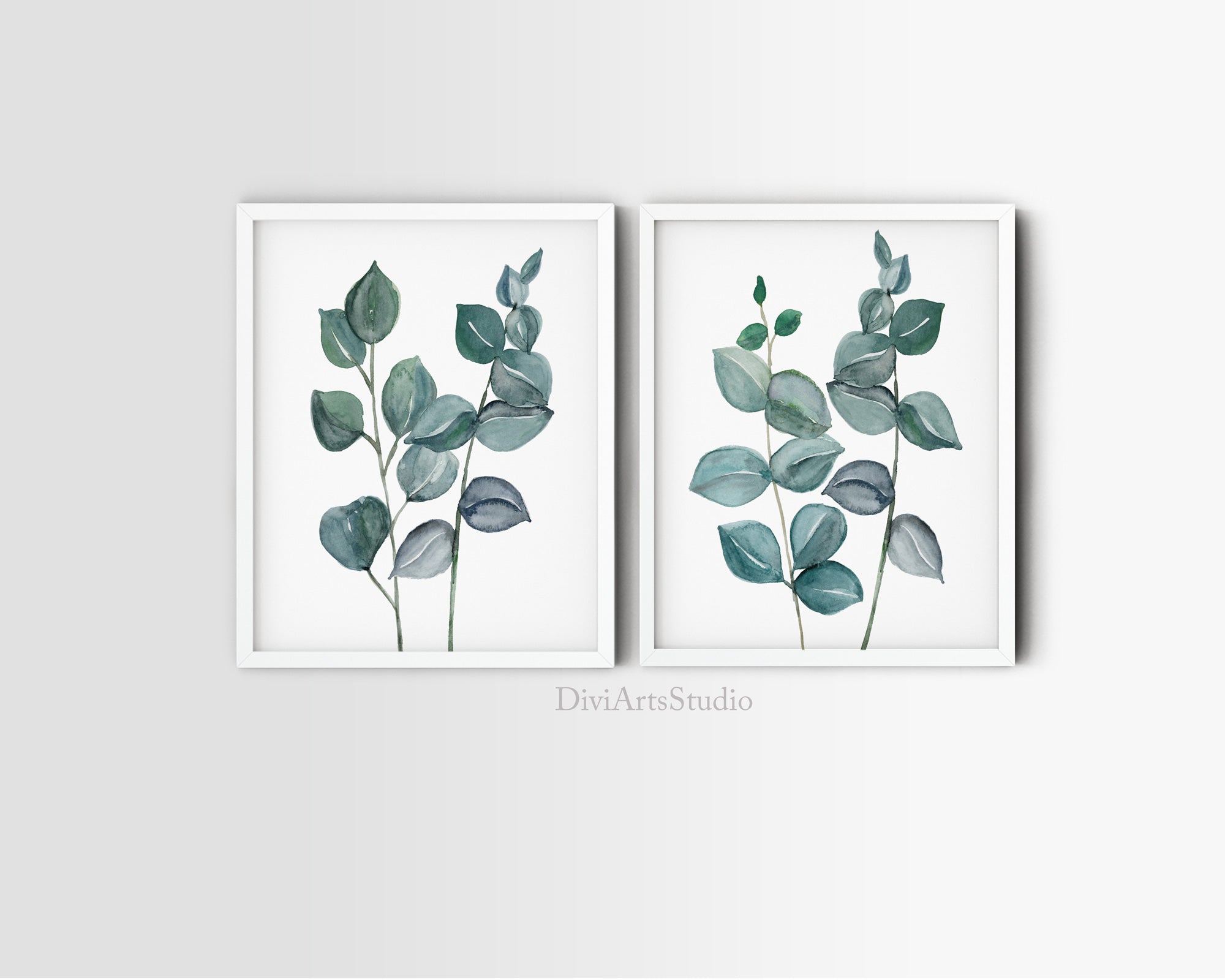 Juego de 2 láminas artísticas de eucalipto, arte de pared con hojas verdes Imagen secundaria del producto